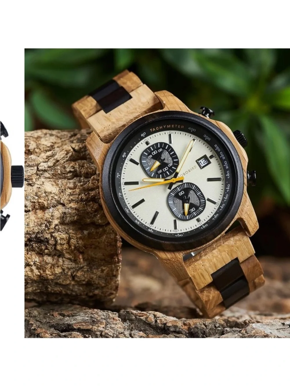 Men's Beige Analog Quartz Ultra-Light Luminous Chronograph Casual Wooden Watch